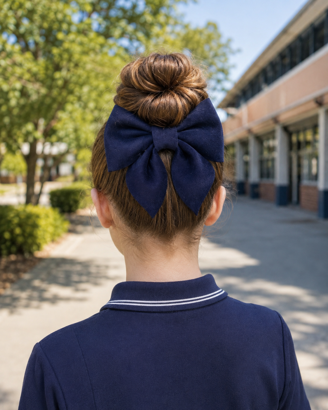 Velvet Sailor Bow Hair Clip - Navy Blue