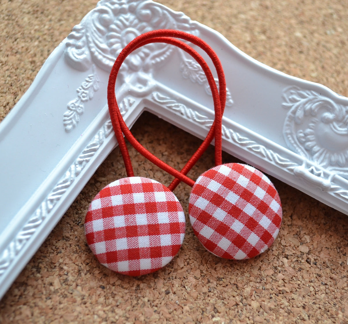 School Button Hair Ties - Red Gingham