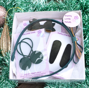 School Hair Accessories Gift Box - Bottle Green/Yellow Gold