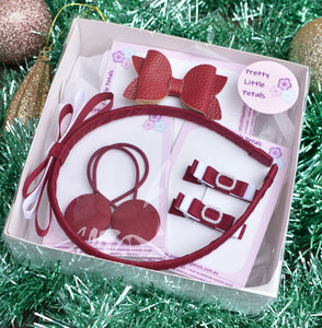 School Hair Accessories Gift Box - Maroon & White