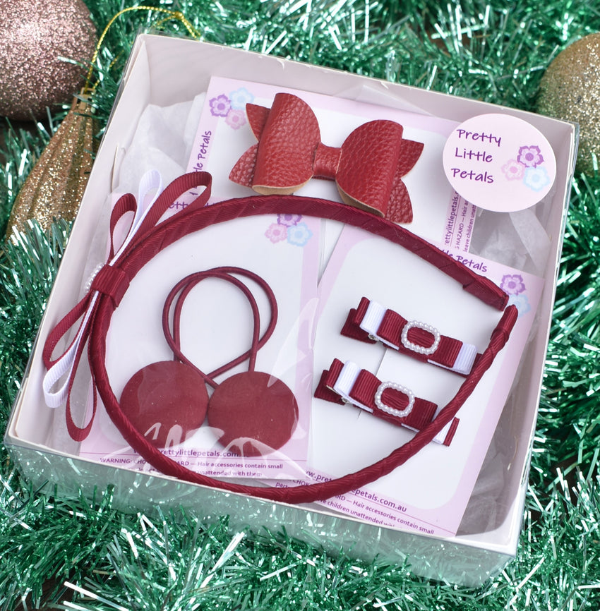 School Hair Accessories Gift Box - Maroon & White