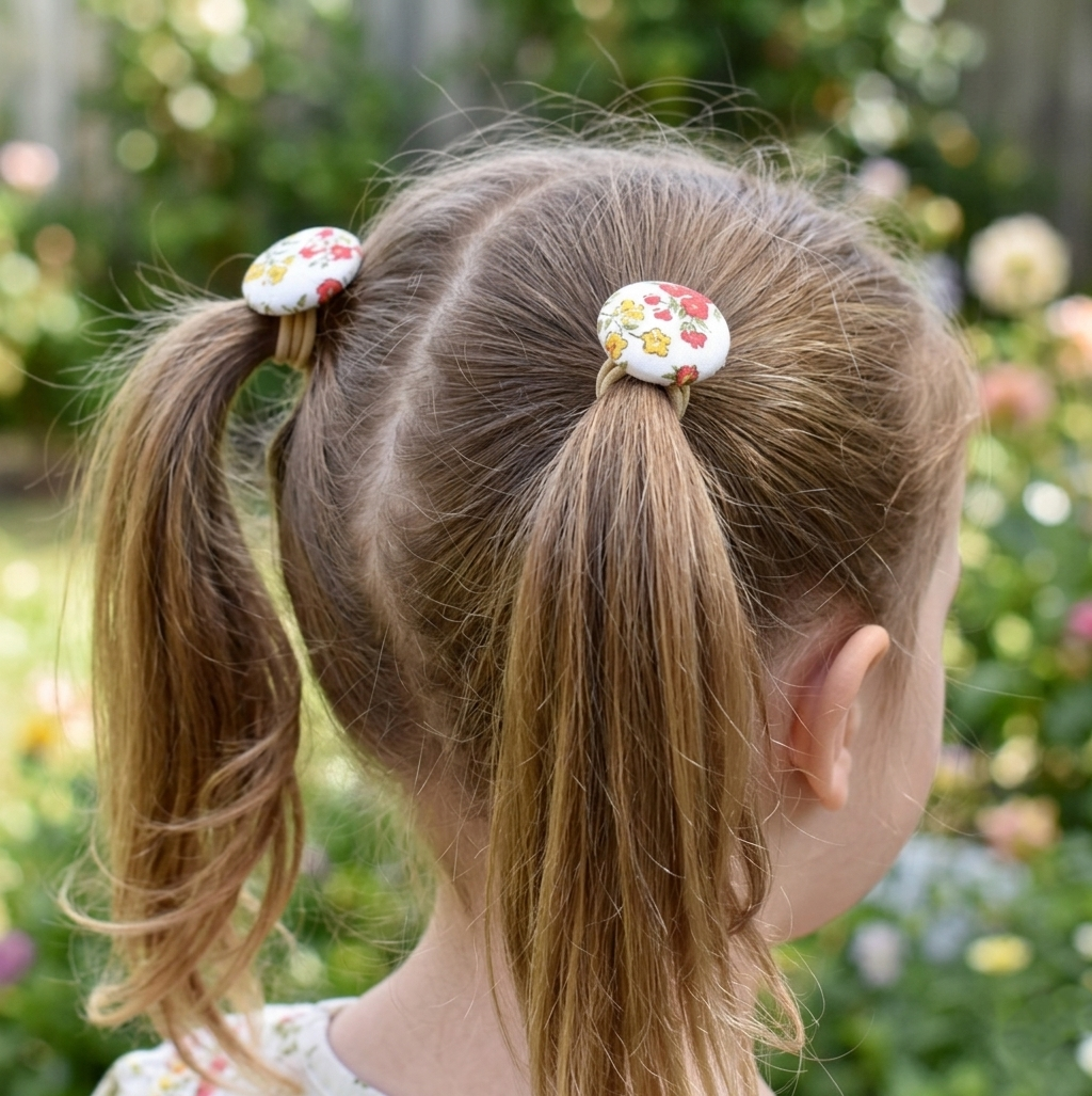 Tan Floral Button Hair Ties