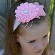 Lace Headband - pink flowers - Size: 6 months to 2yrs