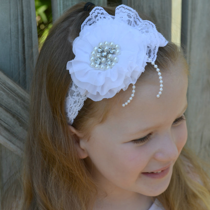 White lace headband - Size: 6 months to 2yrs