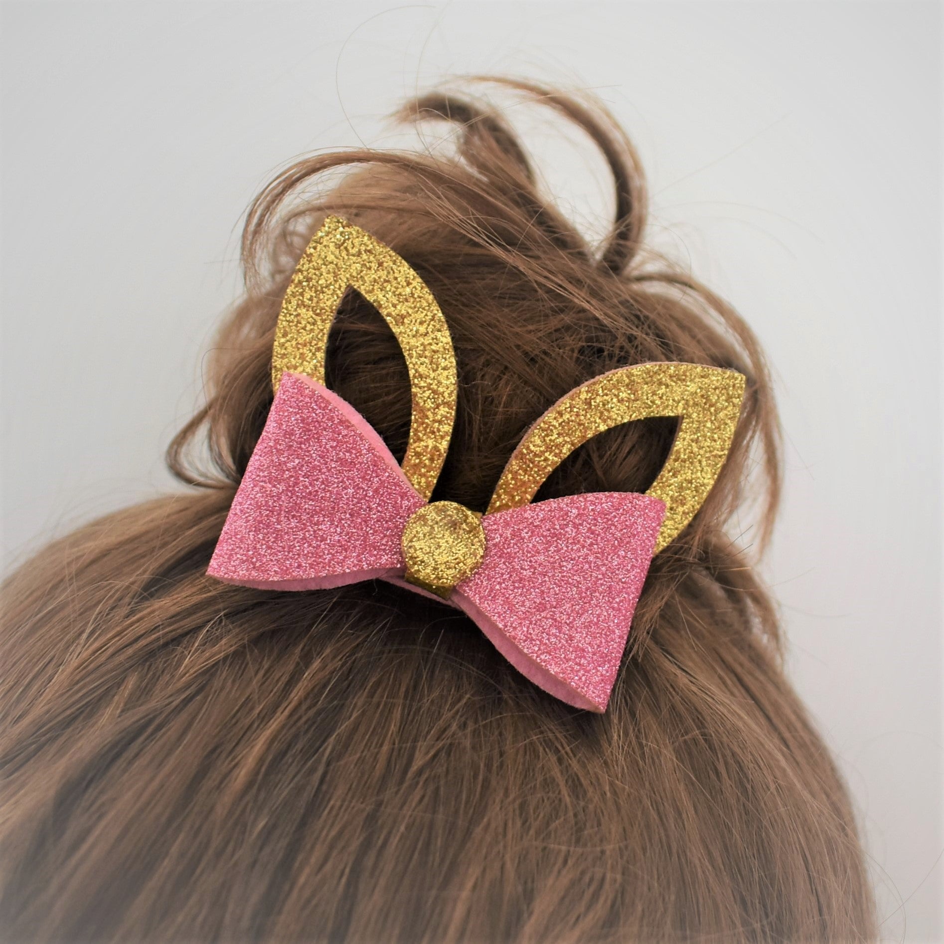 Gold & Pink Bunny Ears Hair Clip