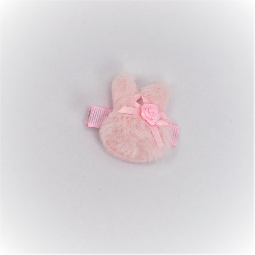 Pink Fluffy Bunny Face Hair Clip