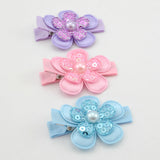 Hair Clip Set - pastel sequin flowers