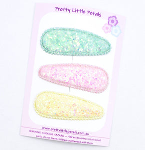 Pastel Glitter Snap Clips - set of 3