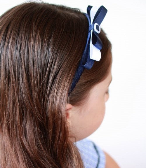 navy blue and white school headband