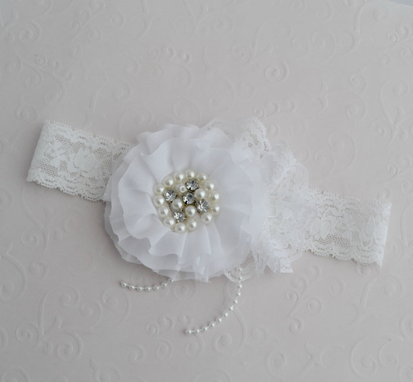 White lace headband - Size: 6 months to 2yrs