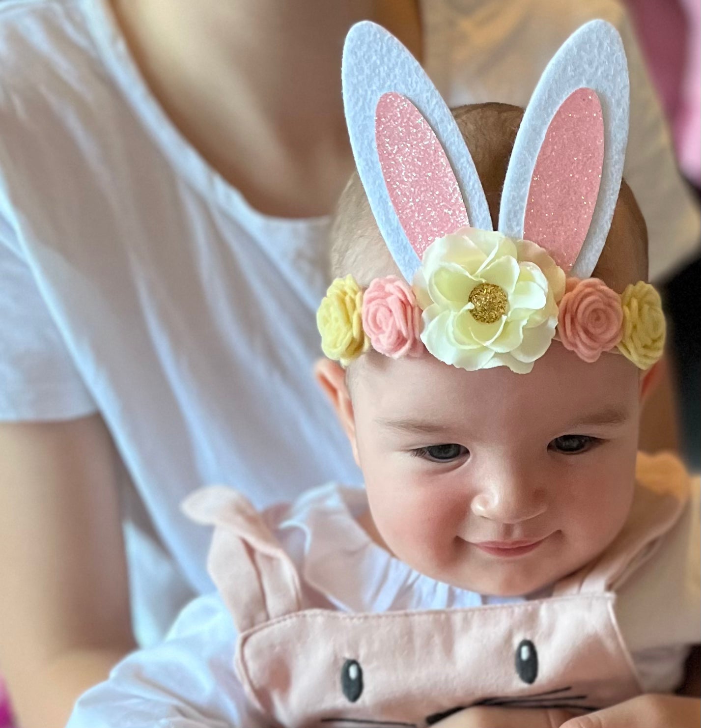 Glitter Easter Bunny Ears Headband - pink