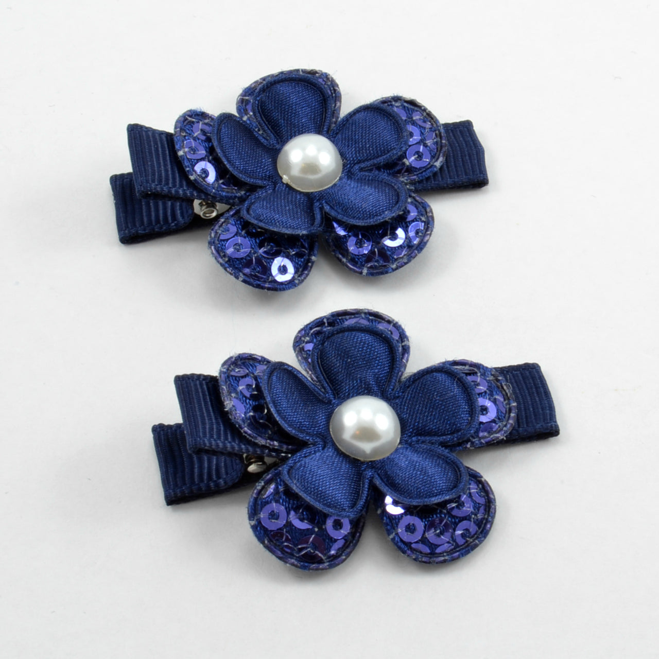 Flower Hair Clips - Navy Blue Sequin